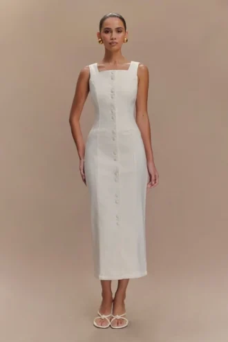 Reyna Denim midi-jurk – Wit