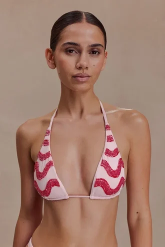 Robyn driehoekige bikinitop met kralen – Roze