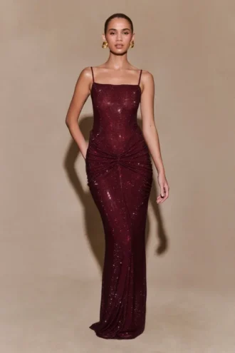 Roisin Diamante Maxi-jurk – Mahonie