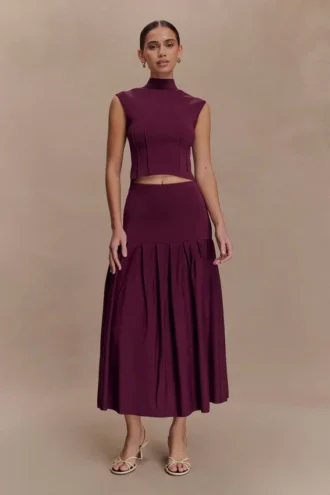 Romaine gebreid midi-rok – Wijnrood Romaine gebreid midi-rok – Wijnrood