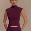 Romaine top met hoge halslijn van bandage-breisel – Wijnrood Romaine top met hoge halslijn van bandage-breisel – Wijnrood