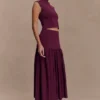 Romaine top met hoge halslijn van bandage-breisel – Wijnrood Romaine top met hoge halslijn van bandage-breisel – Wijnrood