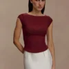 Romana mesh-top met korte mouwen – Bordeauxrood