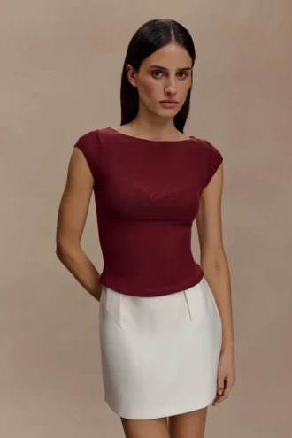 Romana mesh-top met korte mouwen – Bordeauxrood Romana mesh-top met korte mouwen – Bordeauxrood