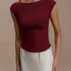 Romana mesh-top met korte mouwen – Bordeauxrood