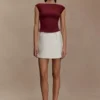 Romana mesh-top met korte mouwen – Bordeauxrood
