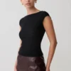 Romana mesh top met korte mouwen – Zwart