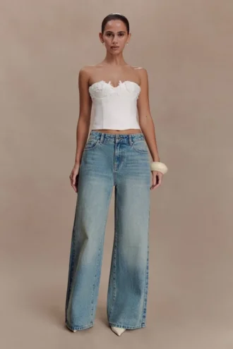 Romi mid-rise jeans met wijde pijpen – vervaagd middenblauw