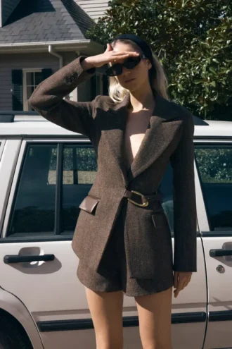 Romy gestructureerde blazer met hardware – visgraat