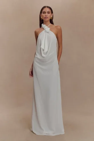 Rosalia maxi-jurk met cowl-hals – Wit