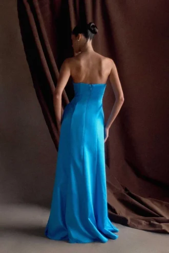 Rosella satijnen strapless maxi-jurk – cyaanblauw