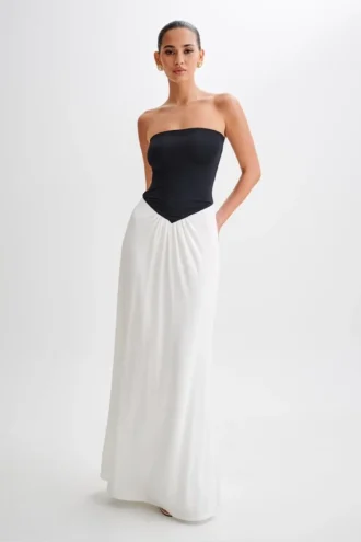 Ruby strapless slinky maxi-jurk – zwart/wit