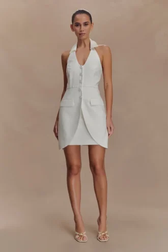 Ruth katoenen halter mini-jurk – ivoor