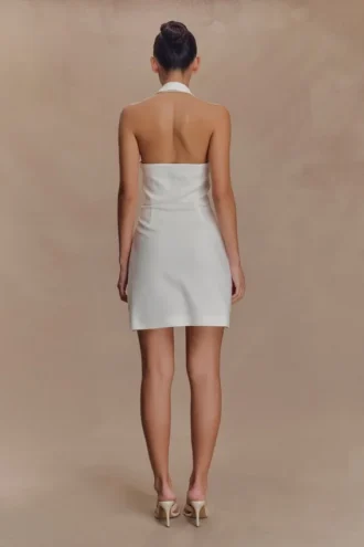 Ruth katoenen halter mini-jurk – ivoor