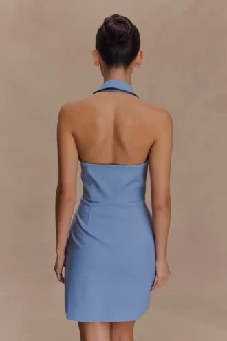 Ruth katoenen halter mini-jurk – oceaanblauw