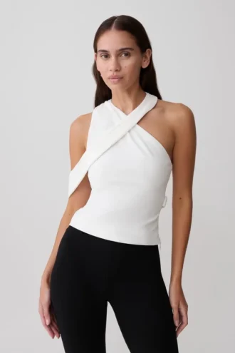 Sable Crossover Crêpe Haltertop – Wit
