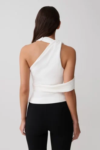 Sable Crossover Crêpe Haltertop – Wit