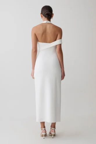 Sable Crossover Crêpe Midi-jurk – Wit