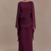 Samantha maxi-jurk met watervalmouwen – Wijnrood Samantha maxi-jurk met watervalmouwen – Wijnrood
