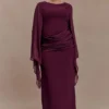 Samantha maxi-jurk met watervalmouwen – Wijnrood Samantha maxi-jurk met watervalmouwen – Wijnrood