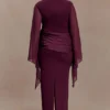 Samantha maxi-jurk met watervalmouwen – Wijnrood Samantha maxi-jurk met watervalmouwen – Wijnrood