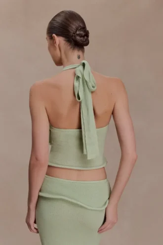 Samira gebreide haltertop met draai – pastelgroen