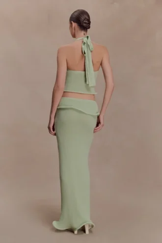 Samira gebreide maxi-rok met beugels – pastelgroen