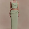 Samira gebreide maxi-rok met beugels – pastelgroen Samira gebreide maxi-rok met beugels – pastelgroen