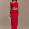 Samira gebreide maxi-rok met beugels – Rood Samira gebreide maxi-rok met beugels – Rood