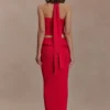 Samira gebreide maxi-rok met beugels – Rood Samira gebreide maxi-rok met beugels – Rood