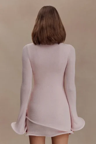 Samira gebreide mini-jurk met lange mouwen – Misty Rose
