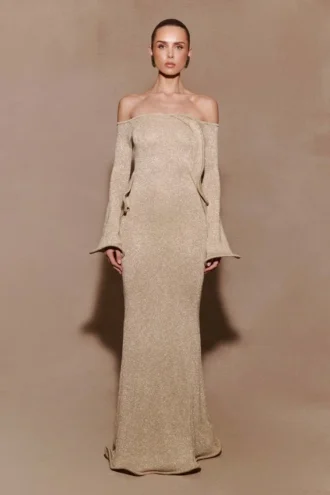 Sandrine Lurex gebreide maxi-jurk – Goud Sandrine Lurex gebreide maxi-jurk – Goud
