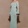 Sandrine maxi-jurk van lurexbreisel – Aqua