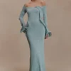 Sandrine maxi-jurk van lurexbreisel – Aqua
