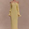 Sandrine off-shoulder gebreide maxi-jurk – Lemon Sandrine off-shoulder gebreide maxi-jurk – Lemon