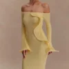 Sandrine off-shoulder gebreide maxi-jurk – Lemon Sandrine off-shoulder gebreide maxi-jurk – Lemon
