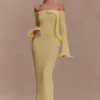 Sandrine off-shoulder gebreide maxi-jurk – Lemon Sandrine off-shoulder gebreide maxi-jurk – Lemon