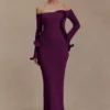Sandrine off-shoulder gebreide maxi-jurk – Pruim Sandrine off-shoulder gebreide maxi-jurk – Pruim