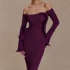Sandrine off-shoulder gebreide maxi-jurk – Pruim Sandrine off-shoulder gebreide maxi-jurk – Pruim