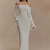 Sandrine off-shoulder gebreide maxi-jurk – Wit Sandrine off-shoulder gebreide maxi-jurk – Wit
