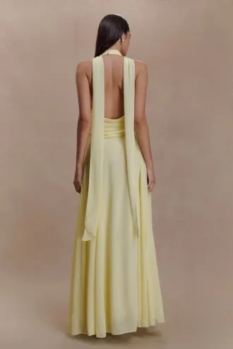 Santal Floral Chiffon Halter Maxi-jurk – Lemon