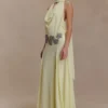 Santal Floral Chiffon Halter Maxi-jurk – Lemon Santal Floral Chiffon Halter Maxi-jurk – Lemon