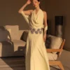 Santal Floral Chiffon Halter Maxi-jurk – Lemon Santal Floral Chiffon Halter Maxi-jurk – Lemon