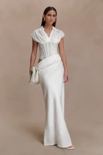 Saphira shirtcorset maxi-jurk – Wit
