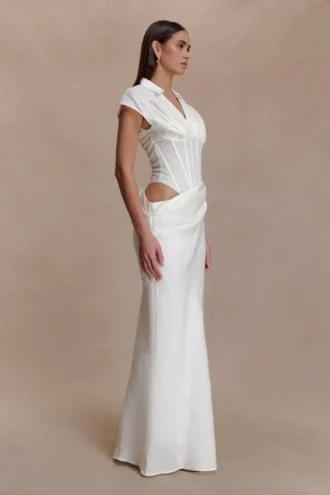 Saphira shirtcorset maxi-jurk – Wit