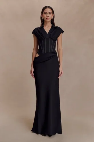 Saphira shirtcorset maxi-jurk – Zwart