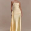 Sarah strapless maxi-jurk met strik in de taille – Lemon Sarah strapless maxi-jurk met strik in de taille – Lemon