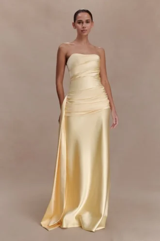 Sarah strapless maxi-jurk met strik in de taille – Lemon