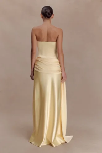 Sarah strapless maxi-jurk met strik in de taille – Lemon