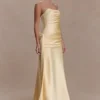 Sarah strapless maxi-jurk met strik in de taille – Lemon Sarah strapless maxi-jurk met strik in de taille – Lemon